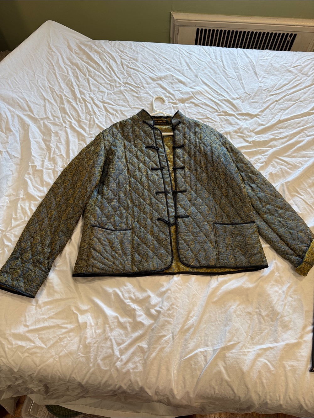 Quilted Mandarin-Style Bomber Jacket Handmade Silk